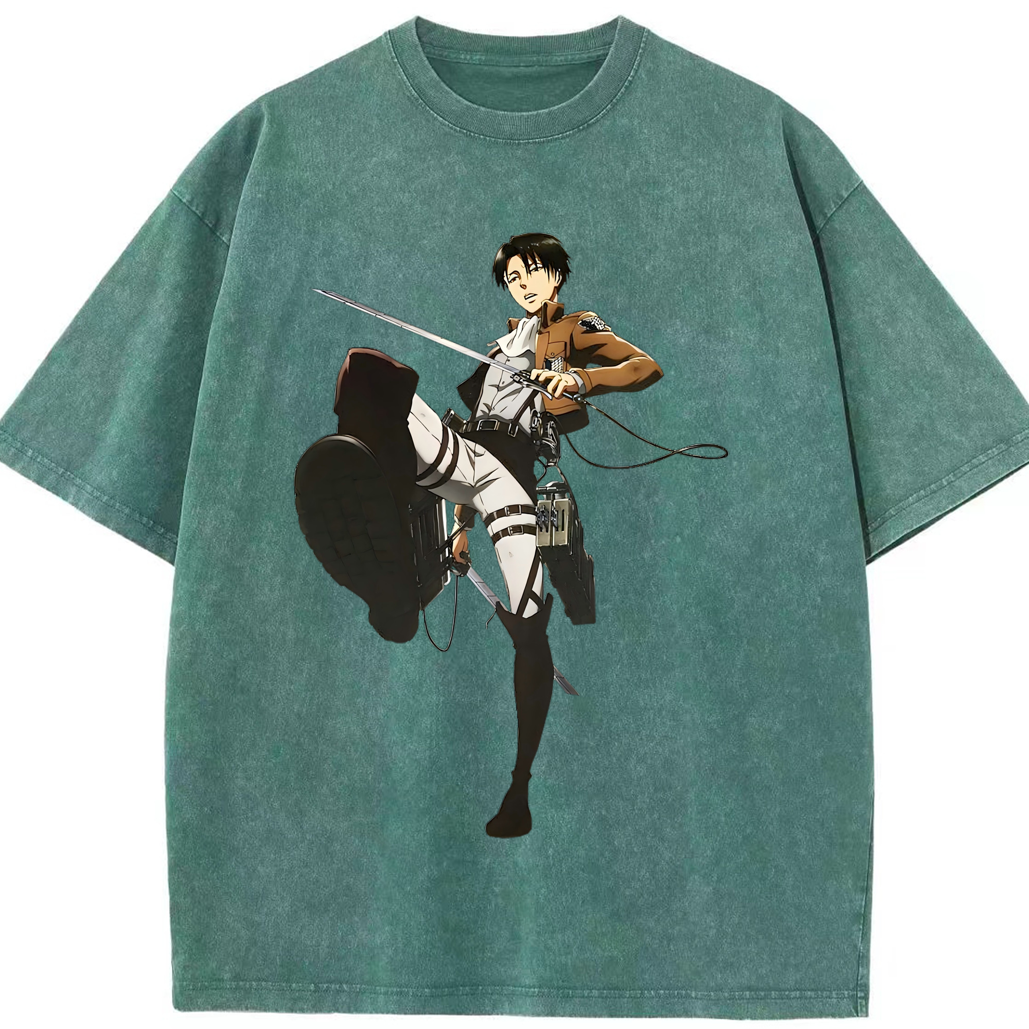 （画像用） 進撃の巨人 リヴァイ·アッカーマン Attack on Titan Levi Ackerman 綿100% ヴィンテージ風 半袖Tシャツ（フロントプリント）
